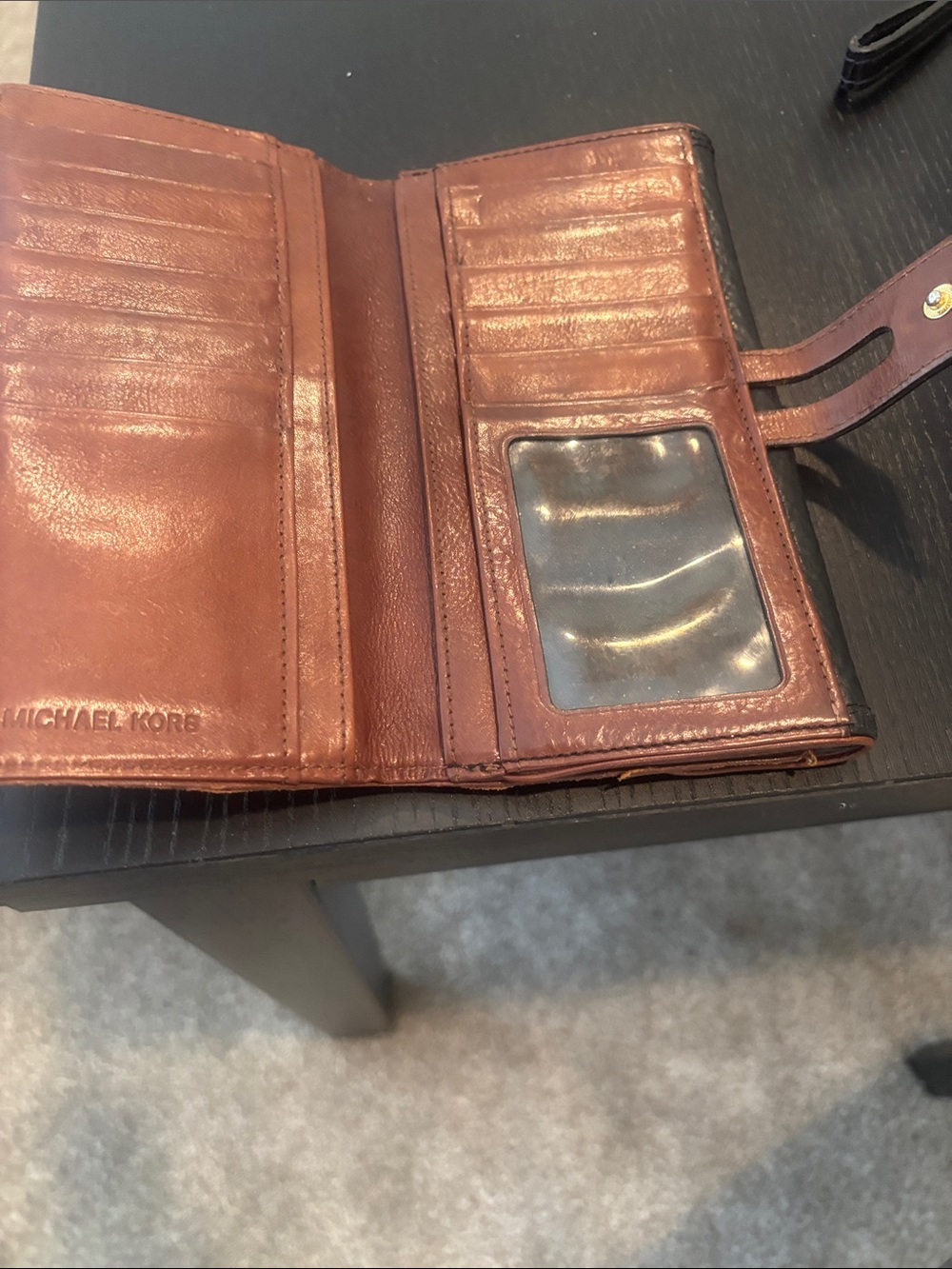 Michael Kors Black Leather Continental Wallet with Brown Snap Tab - Picture 7 of 7